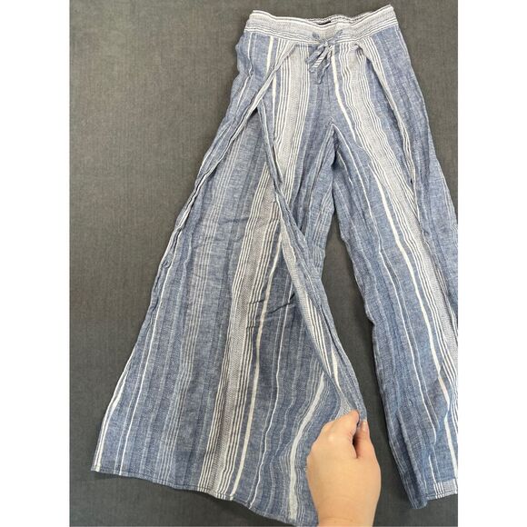 Coastal Linen Split Leg Pants Express Women XS Blue White Striped Beachy Relaxed - Picture 2 of 10